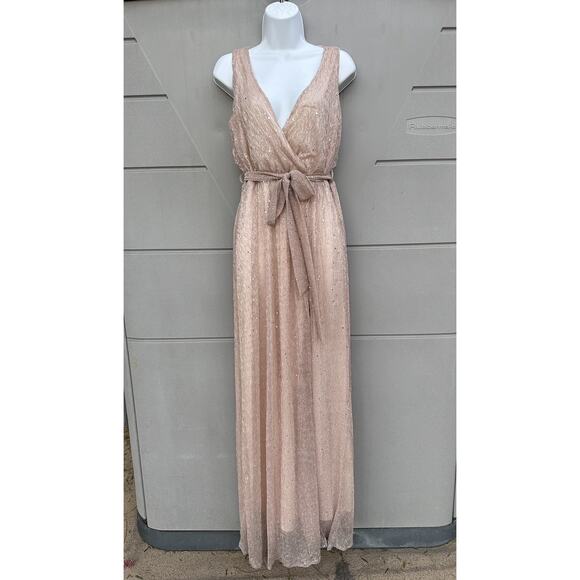 Baltic Born Sparkle Pale Pink Glitter Sleeveless Side Slit Maxi Dress Wedding M - Picture 2 of 12